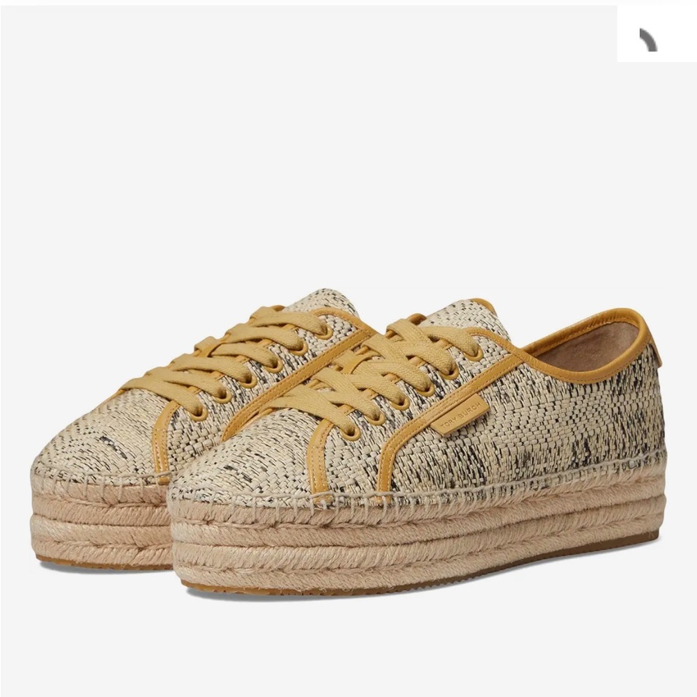 Tory Burch Espadrille Sneakers – Raffia Woven Lace-Ups, Neutral Tones